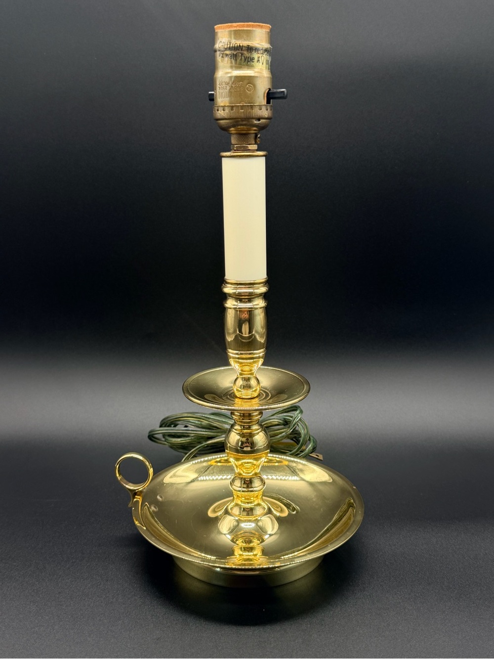 VTG Baldwin Solid Brass Chamberstick Accent Table Lamp Colonial Faux Candle 13"